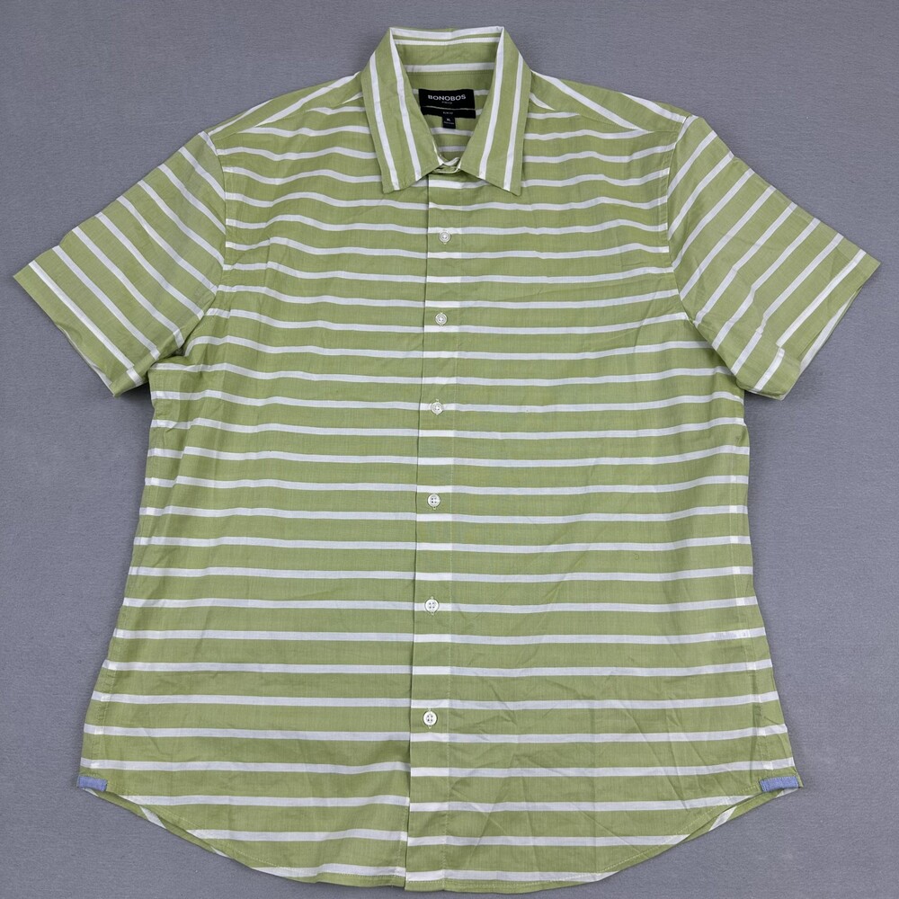 Bonobos Shirt Men Extra Large Lime Green Stripe Slim Fit Button Up Lightweight